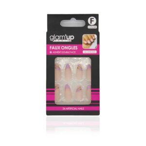 FAUX ONGLES POINTUS FRENCH ROSE DORÉ ET CŒUR